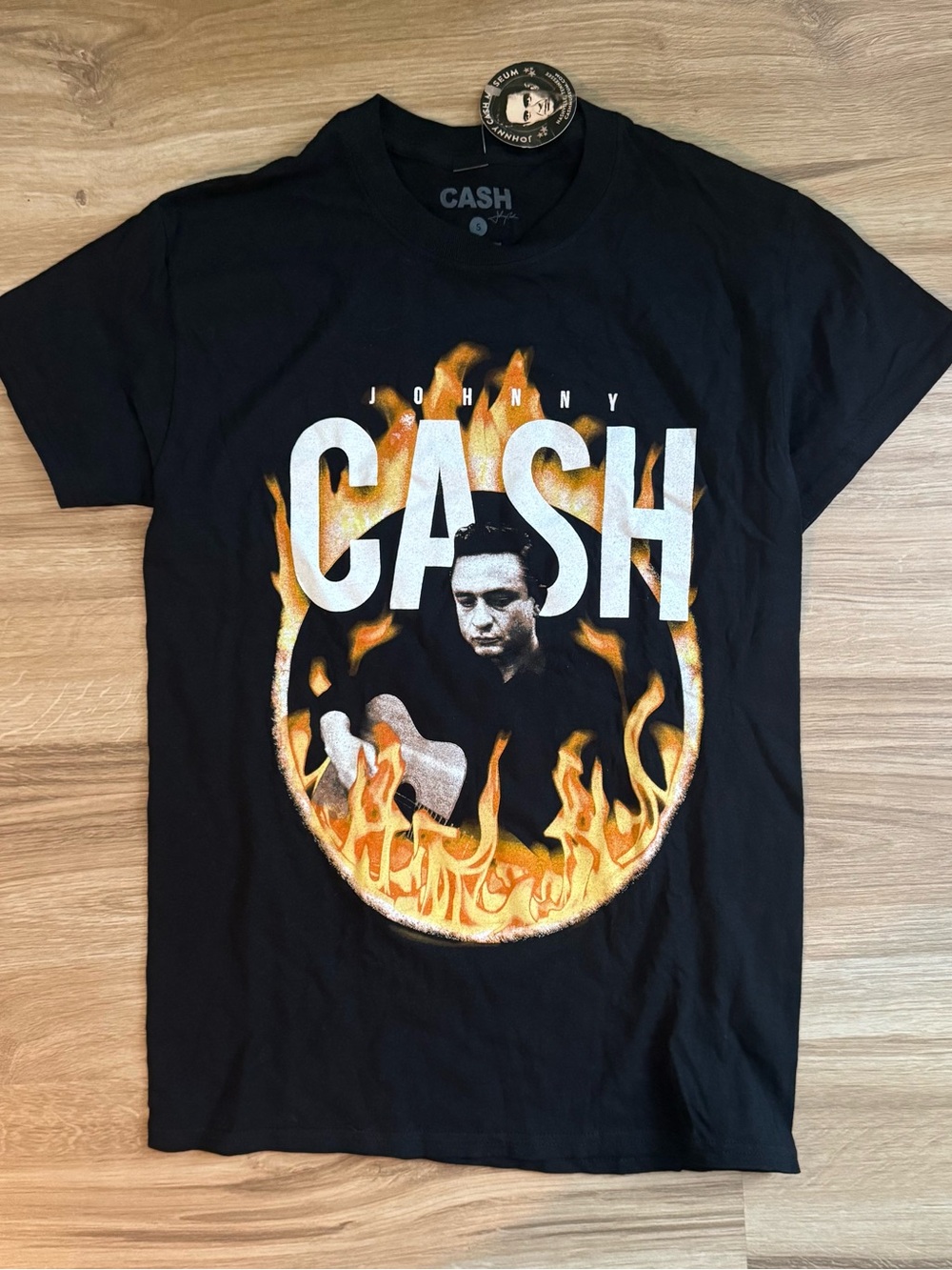 Black Johnny Cash with Orange Flame Graphic Tee